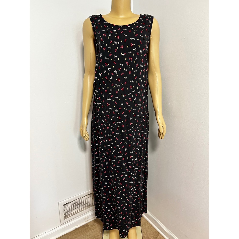 Studio Ease Black Floral Sleeveless Maxi Dress 14 Cottagecore Vintage 90s y2k